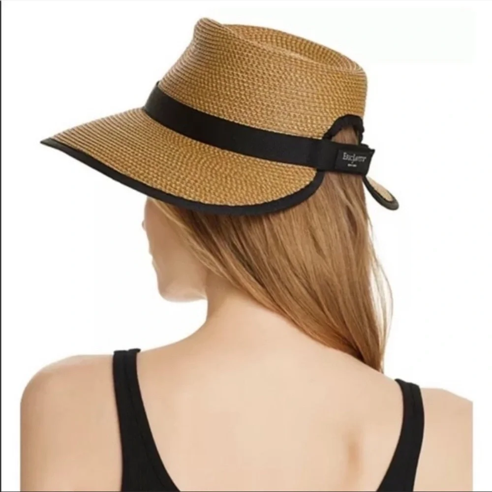 Eric Javits Wide-Brim Straw Sun Hat with Black Trim - Picture 3 of 10